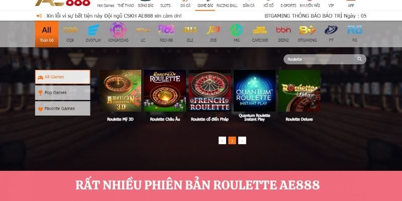 Rất nhiều phiên bản Roulette AE888 để bạn khám phá