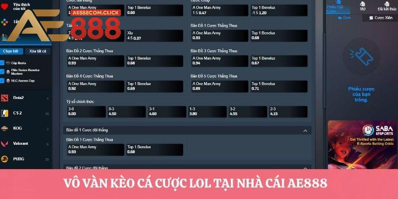Vô vàn kèo cá cược Liên Minh Huyền Thoại tại nhà cái AE888